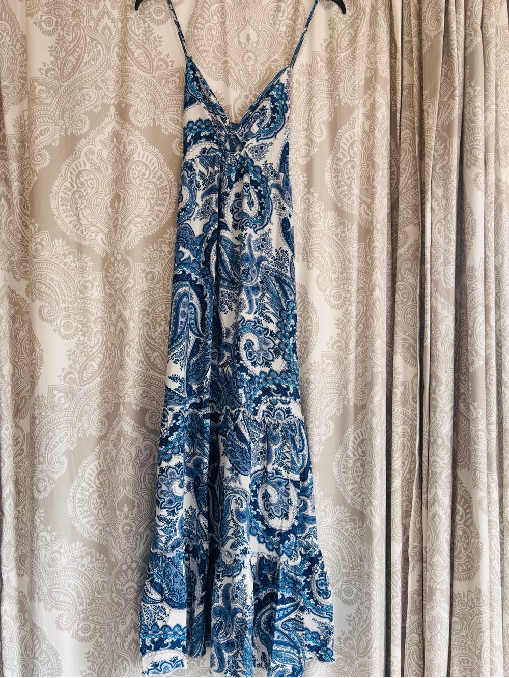 Blue Paisley long ruffle dress